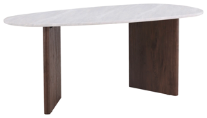 Table de salle à manger moderne de luxe, simple et haut de gamme, avec plateau ovale en marbre blanc et base en bois d'acacia massif finition marron - Product Image 4