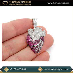 Luxury Human Heart Pendant 925 Silver Micro Pave <b>Pink</b> Lab Diamond Themed Charm Unisex Gift Jewelry - Product Image 5