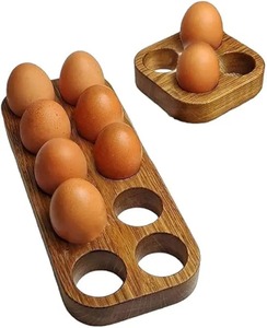 Rustic Wooden <b>Egg</b> Holder Tray Farmhouse Kitchen Counter <b>Egg</b> <b>Storage</b> Rack Durable Natural Wood Organizer Stand - Product Image 1