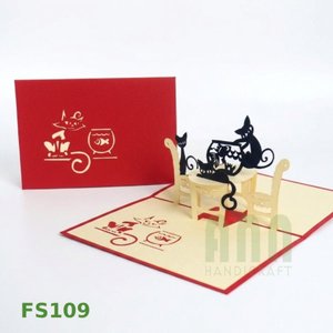 ANN HANDICRAFT Custom 3D Pop Paper Greeting Cards 'Cats Fish Friendship' Thanksgiving Thank You Gift 4-color Printed <b>Matte</b> - Product Image 6