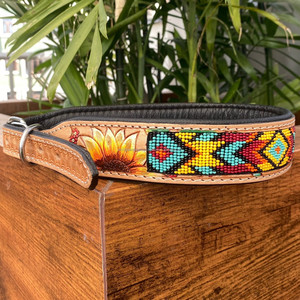 New Product Designer High Quality Hand Tooled Leather Adjustable Beaded Pet Collar Luxury Handmade Cowhide Leather Dog Collar - Product Image 2