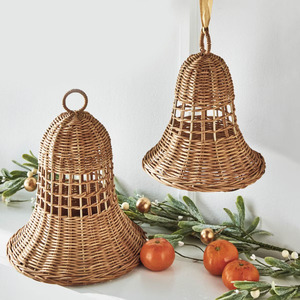 Natural holiday decor bell weave rattan <b>christmas</b> ornament bells for hanging trees & wreaths - Product Image 1