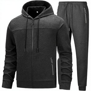 Men's Red Hooded Tracksuit Full Zip Sweatshirt With Side Pockets Black <b>Pants</b> Casual Wear Autumn Style Quick Dry Polyester Cotton - Product Image 3