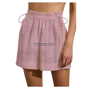 Shorts de plage pour femmes, taille élastique, coupe ample, mini-short à cordon de serrage, style tendance, tissu délavé, pour le fitness, saison estivale - Product Image 1