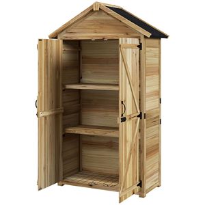 Casetta da Giardino in Legno Facile da Montare con Porte Chiudibili a Chiave e Ripiani, Tetto Impermeabile per Uso Esterno - Product Image 1