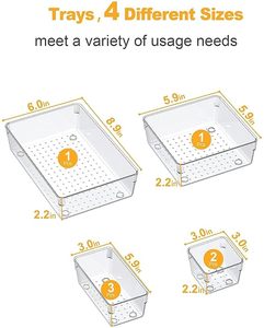 21 Piece Clear Acrylic Drawer Organizer Set Modular Transparent Plastic Storage Bins for <b>Makeup</b> Jewelry Vanity and Office - Product Image 3