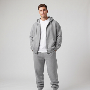 Ensemble survêtement homme hiver personnalisé avec logo, 100% coton 450 g/m², coupe ample et oversize, sweat à capuche zippé épais et pantalon de survêtement uni - Product Image 1