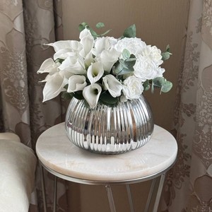 Handcrafted Engraved Steel Pedestal Vase with Handles Antique <b>Silver</b> Decorative Centerpiece Home Hotel <b>Table</b> Decor Gift Item - Product Image 4