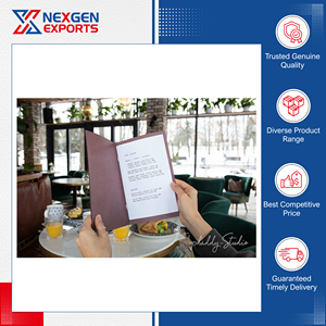 Agente con la Mejor Calificación Ofrece Porta Menús Personalizado de Lujo con Estampado Dorado de Calidad Superior para Uso en Restaurantes - Product Image 4