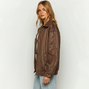 Best Selling Women's <b>Leather</b> <b>Jacket</b> Custom Logo Factory Wholesale Price XL Size <b>Long</b> Winter Clothing Women's Breathable <b>Jacket</b> - Product Image 2