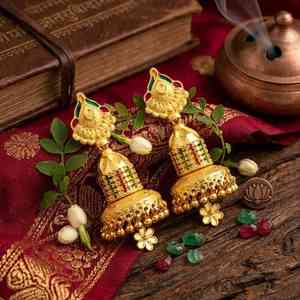 Wholesale 14K18K24K Micron Gold Plated Fashion Jhumka Earrings Traditional Design Bridal Earrings Set <b>Wedding</b> Jhumka Earring Set - Product Image 5