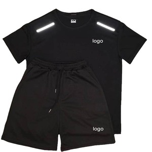 Ensemble T-shirt et short noir très demandé, haute qualité, logo personnalisé, impression en relief couleur unie, vente en gros pour hommes - Product Image 2
