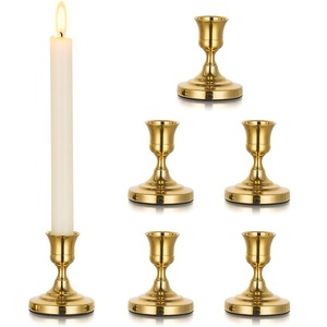 Vintage Gold <b>Taper</b> <b>Candle</b> Holder Set of 6 Classic Brass Finished Metal <b>Candle</b> Stands Elegant Small Centerpiece for Wedding Decor - Product Image 2