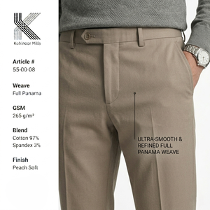 Pantalones Chinos Elásticos para Hombre, Tejido Panamá Completo, 265 GSM, Acabado Suave Color Durazno, Pantalones Casuales Color Caqui, Proveedor OEM - Product Image 2
