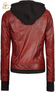 Chaqueta de Cuero con Capucha Desmontable para Mujer, Diseño Elegante para Invierno, Bolsillos Frontales, Construcción Duradera, Tacto Premium, Tejido Suave - Product Image 3