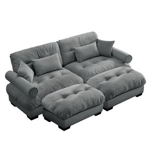 Divano Moderno Oversize a 2 Posti in Velluto con Poggiapiedi, Braccioli Imbottiti e Cuscino Lombare - Cuscini Decorativi Inclusi per Soggiorno - Product Image 6