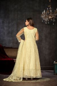 Good Quality Women's <b>Light</b> Yellow Anarkali Suit For Weddings and Fastive Occasions 3/4 Sleeve <b>Net</b> Santoon Semi stitched - Product Image 6