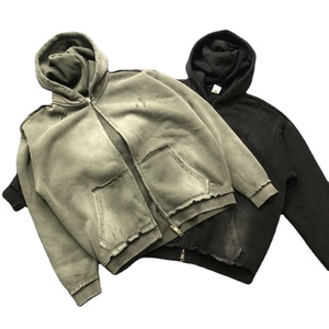 400 GSM lavado ácido desgastado Zip-Up sudaderas con capucha para Hombres estilo pesado grueso suave cálido Casual Streetwear capas sudadera - Product Image 3