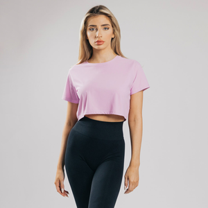 Camiseta Corta Informal de Algodón 100% para Mujer, Venta al por Mayor, Cuello Redondo, Color Gris Jaspeado, Manga Corta, Transpirable, de Secado Rápido - Product Image 5