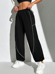 Women's High-Waist Loose Casual Striped Sports Yoga Pants Slimming Fitness <b>Cuffed</b> Leisure <b>Trousers</b> - Product Image 3