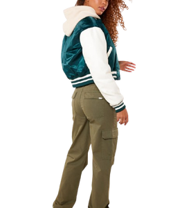 High Quality Custom Logo Women Cropped Satin Varsity Jackets Baseball Ladies Letterman Jackets Women's Baseball Varsity Jackets - Product Image 6