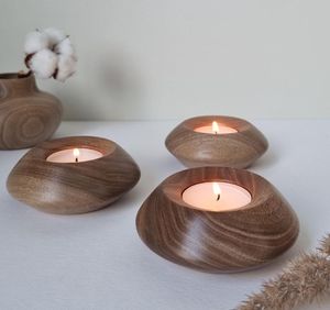 Portavelas de madera al por mayor, soporte de madera artesanal para velas, soporte decorativo moderno para mesa de comedor, decoración de bodas y cafeterías - Product Image 2