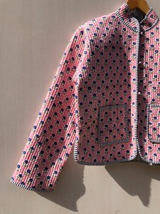 เสื้อแจ็คเก็ตผู้หญิงลายดอกไม้สไตล์โบฮีเมียนทำมือจากผ้าฝ้ายเย็บลายพิมพ์ลายบล็อกพร้อมเชือกผูกปิดด้านหน้าแบบดิบ - Product Image 2