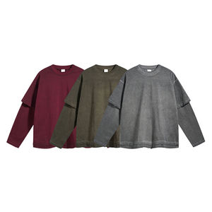 Camiseta de Manga Larga para Hombre, Cuello Redondo, Talla Grande, Color Sólido, Tejido de Punto, Corte Casual, 100% Algodón, Diseño Liso Teñido - Product Image 2