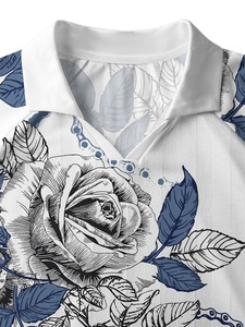 เสื้อเชิ้ตแขนสั้นพิมพ์ลายดอกไม้สีขาว ยูนิเซ็กซ์ คอปกพับได้ พิมพ์ลายดิจิทัล ผ้าโพลีเอสเตอร์ระบายอากาศดี เสื้อฤดูร้อน ทรงปกติ - Product Image 5