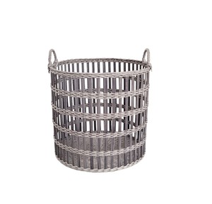 Cesta de Ratán Gris Moderna con Diseño Vertical de Tejido Abierto, Contenedor de Almacenamiento Hecho a Mano, Organizador Decorativo Elegante para Cualquier Espacio del Hogar - Product Image 1