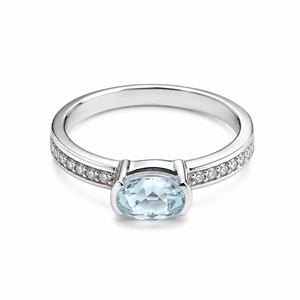 แหวนอะความารีนธรรมชาติ เงินแท้ 925 ชุบโรเดียม ดีไซน์หรูหราแบบ Haf Bezal Setting - Product Image 6