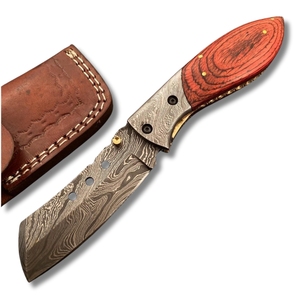 Couteau pliant à lame droite en acier Damas fait main avec manche en bois pour la survie, la chasse, couteau utilitaire personnalisable OEM - Product Image 1