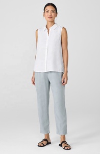 Camicetta di lino di misto modesto personalizzato estivo abbatta la <span class=keywords><strong>camicia</strong></span> <span class=keywords><strong>bianca</strong></span> senza maniche in lino biologico da donna - Product Image 2