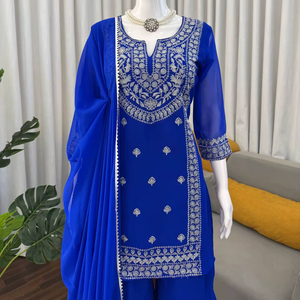 Conjunto Sharara de Georgette Sintético de Última Moda para Mujer, Elástico y Reversible, Ideal para Diwali/Bodas - Product Image 4