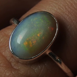 Australian Multi <b>Fire</b> Opal Wedding Ring-Silver-October Birthstone-11x8mm-<b>7</b> US Size-Handmade Classic Prong Setting-Third Party - Product Image 1