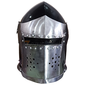 Casque de barbuta antique de grand chevalier templier en acier doux, armure de chevalier médiéval pour reconstitution historique, décoration d'intérieur - Product Image 1