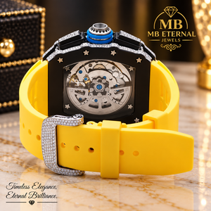 Reloj de Cuarzo MB ETERNAL JEWELS con Cristal de Zafiro, Bisel de Diamantes, Moissanita Amarilla, Correa de Acero Inoxidable, Caja Cuadrada de 42 mm 10 - Product Image 1