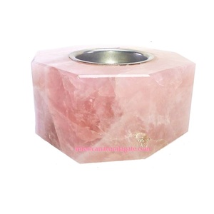 Crystal Stone Candle Holder Hexagonal Rose Quartz Natural Crystal Candle Holder Gemstone Agate Candle Holders Healing Wholesaler - Product Image 2