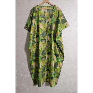 Vestido Kaftán de Algodón con Estampado de Bloques para Mujer, Estilo Bohemio, Maxi Floral, Ropa de Playa de Verano, Cintura Natural, Ecológico, Cómodo, para Resort - Product Image 2