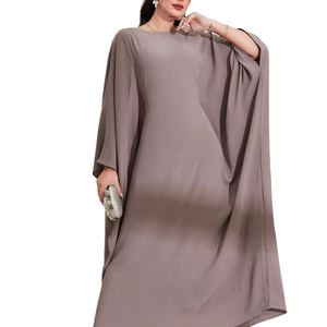 Nueva Llegada, Abaya Elegante de Talla Grande, Manga Larga, Cuello Alto, Moda Musulmana de Oriente Medio, con Cordones, Poliéster Ligero Antiarrugas - Product Image 1