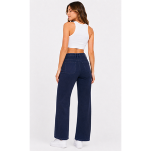 Pantalon baggy en jean perlé élégant pour femme XXS/XS avec ceinture intégrale, coupe ample, poches utilitaires à motifs et nœud décoratif - Product Image 3
