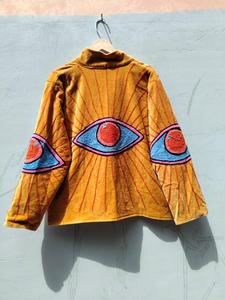 เสื้อแจ็คเก็ตสีเหลืองปักลายตาแบบกำมะหยี่หลากสี งานแฮนด์เมด ทรงเปิดด้านหน้า แขนยาว คอตั้ง สำหรับฤดูใบไม้ผลิ ผู้หญิง ทรงปกติ - Product Image 2