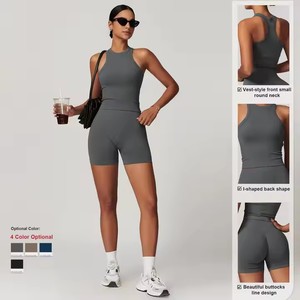 Conjunto de Yoga de 2 Piezas, Shorts y Bra Deportivo sin Costuras, Transpirable, Ecológico, de Spandex/Nylon para Mujer, Leggings para Gimnasio y Fitness - Product Image 2