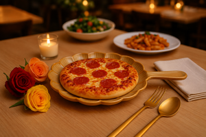 Elegant Scalloped <b>Ceramic</b> Pizza Serving Platter with Handle Decorative Bakeware Premium <b>Ceramic</b> Pizza <b>Plate</b> with Handle - Product Image 4