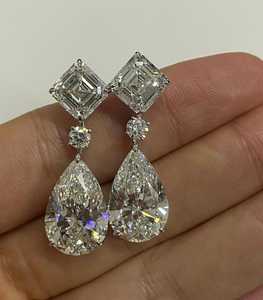 Moissanite 1CT Asscher & 3CT Pear Cut Diamond <b>Dangle</b> Drop <b>Earrings</b> For Women's 925 <b>Silver</b> Proposal Jewelry for Engagement Gift - Product Image 4