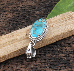 Colgante de Turquesa Azul Natural con Baño de Platino en Plata de Ley 925, Estilo Bohemio Vintage, Gema en Forma de Lágrima, Amuleto de Protección - Product Image 2