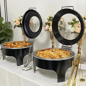 Calentador de Alimentos Redondo de 8 Qt, Acero Inoxidable Negro, Calentamiento Eléctrico de 1000W con Tapa y Soporte para Uso en Restaurantes - Product Image 4