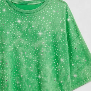 T-shirt de haute qualité avec strass brillants, transfert personnalisé, t-shirts d'été pour hommes et femmes, t-shirt avec strass scintillants - Product Image 3