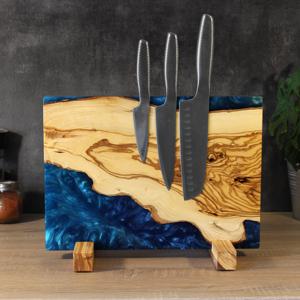 Porte-couteaux magnétique en bois et résine bleue de qualité supérieure, fait main, à fixer au mur, pour la cuisine - Product Image 6