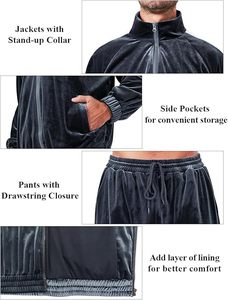 ชุดวอร์มกำมะหยี่ผู้ชายแบบมีซิป น้ำหนักเบา 450 กรัม รุ่นท็อปปี 2026 พร้อมโลโก้สั่งทำพิเศษ ชุดเซ็ตสองชิ้นสำหรับฤดูหนาว - Product Image 6